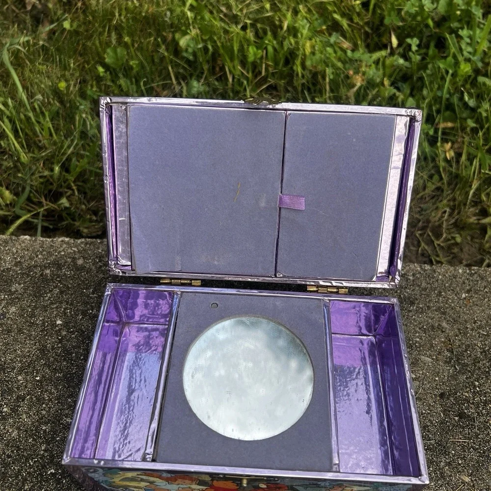 Vintage Rare Winnie the Pooh Jewelry Music Box 1963 Purple Metallic Mirror